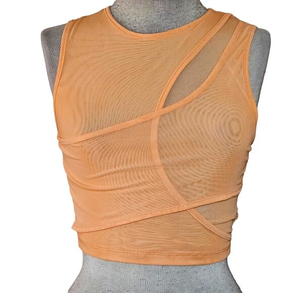 Bershka Bright Ornge Sheer Crop Top Size XS - Picture 1 of 4